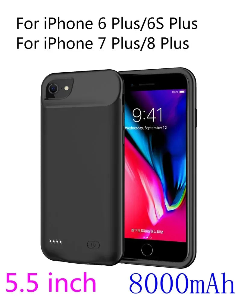 for iPhone 11 12 13 14 Pro Max XS Max XR 6 7 8 Plus SE 5S 13 Mini Battery Charger Case Portable Power Bank Charging Cover Capa