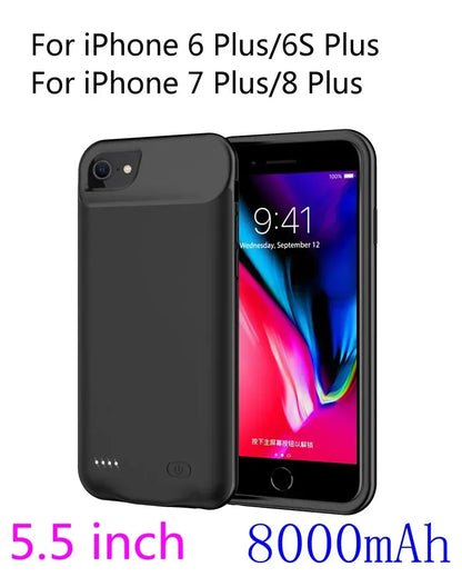 for iPhone 11 12 13 14 Pro Max XS Max XR 6 7 8 Plus SE 5S 13 Mini Battery Charger Case Portable Power Bank Charging Cover Capa