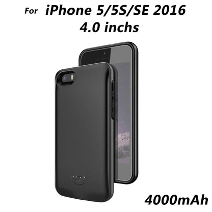 for iPhone 11 12 13 14 Pro Max XS Max XR 6 7 8 Plus SE 5S 13 Mini Battery Charger Case Portable Power Bank Charging Cover Capa
