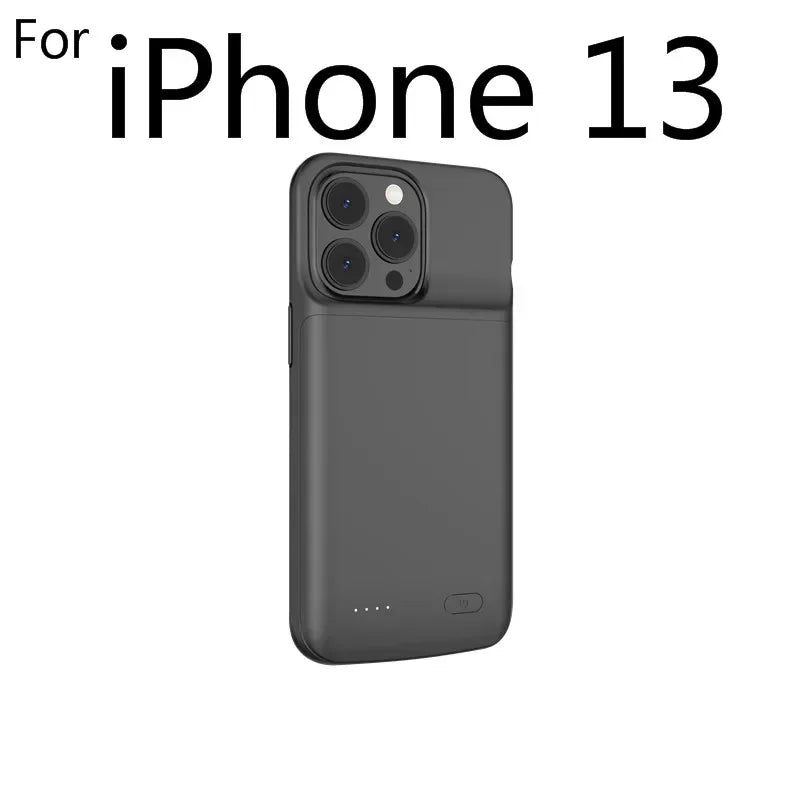 for iPhone 11 12 13 14 Pro Max XS Max XR 6 7 8 Plus SE 5S 13 Mini Battery Charger Case Portable Power Bank Charging Cover Capa