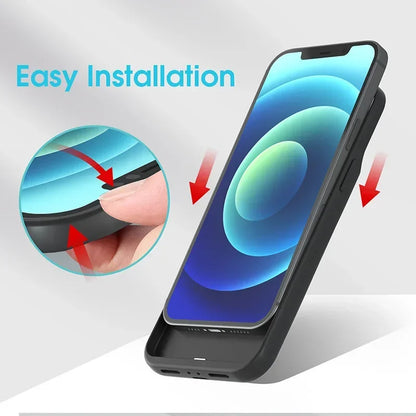 for iPhone 11 12 13 14 Pro Max XS Max XR 6 7 8 Plus SE 5S 13 Mini Battery Charger Case Portable Power Bank Charging Cover Capa