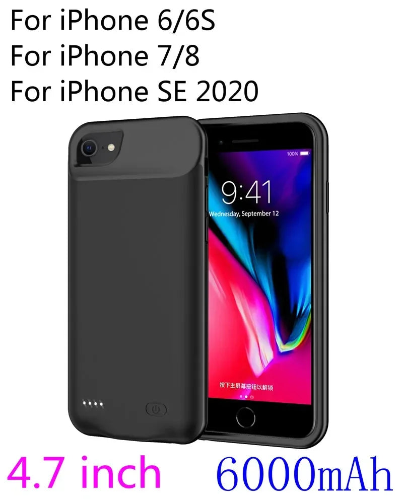 for iPhone 11 12 13 14 Pro Max XS Max XR 6 7 8 Plus SE 5S 13 Mini Battery Charger Case Portable Power Bank Charging Cover Capa