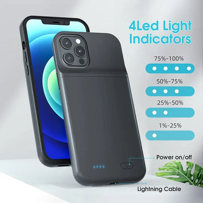 for iPhone 11 12 13 14 Pro Max XS Max XR 6 7 8 Plus SE 5S 13 Mini Battery Charger Case Portable Power Bank Charging Cover Capa